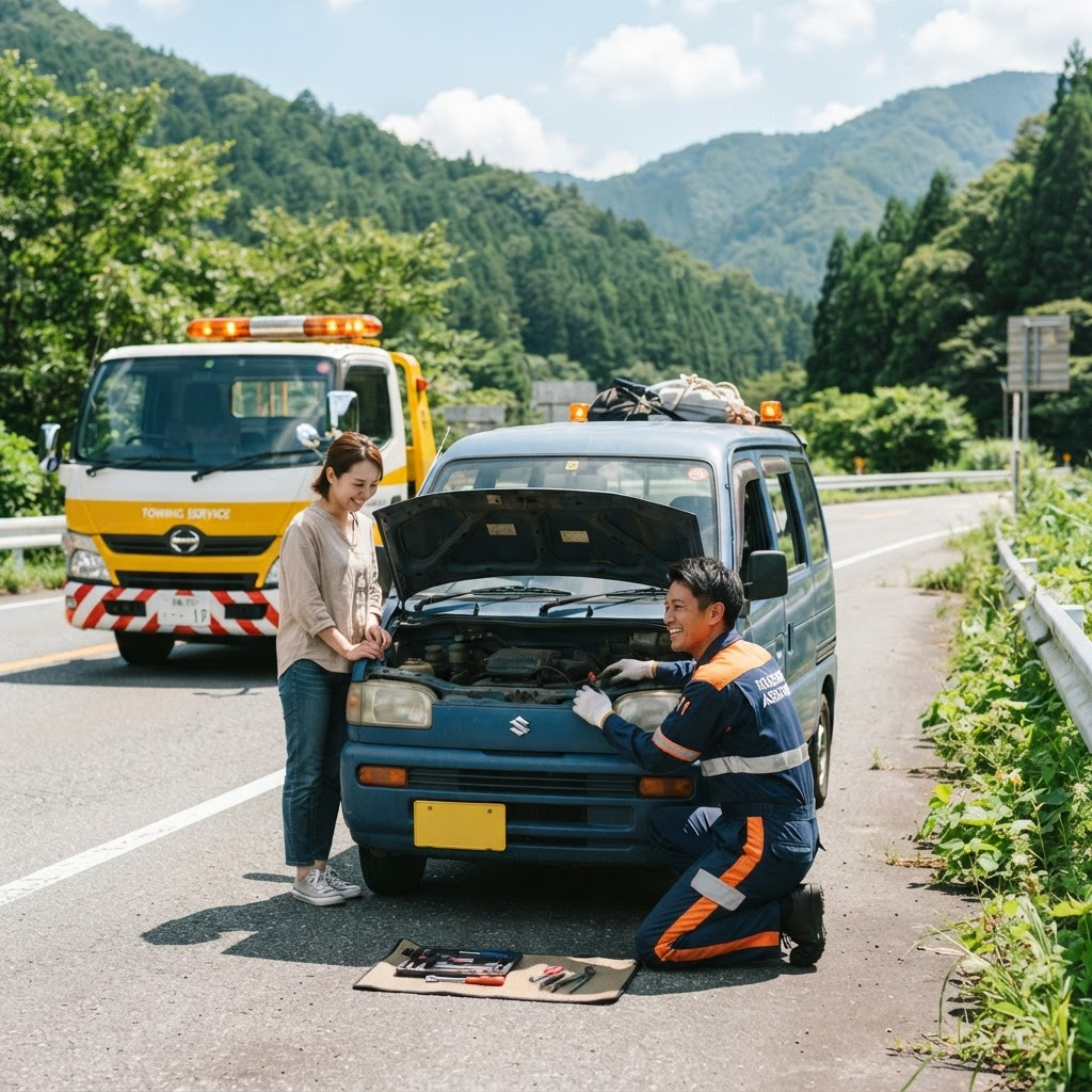 路上でロードサービスを受ける様子